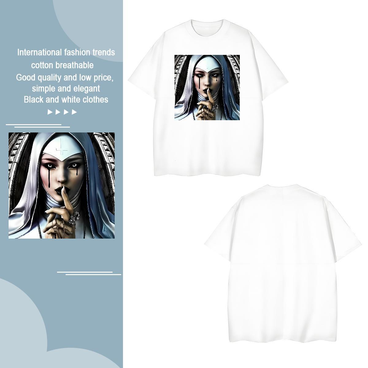 T Shirts Men 230g Pure Cotton nun Anime Printing Street Breathable Short Sleeve Black Oversized Men Tshirts Fashion New Free Shipping Top Tees