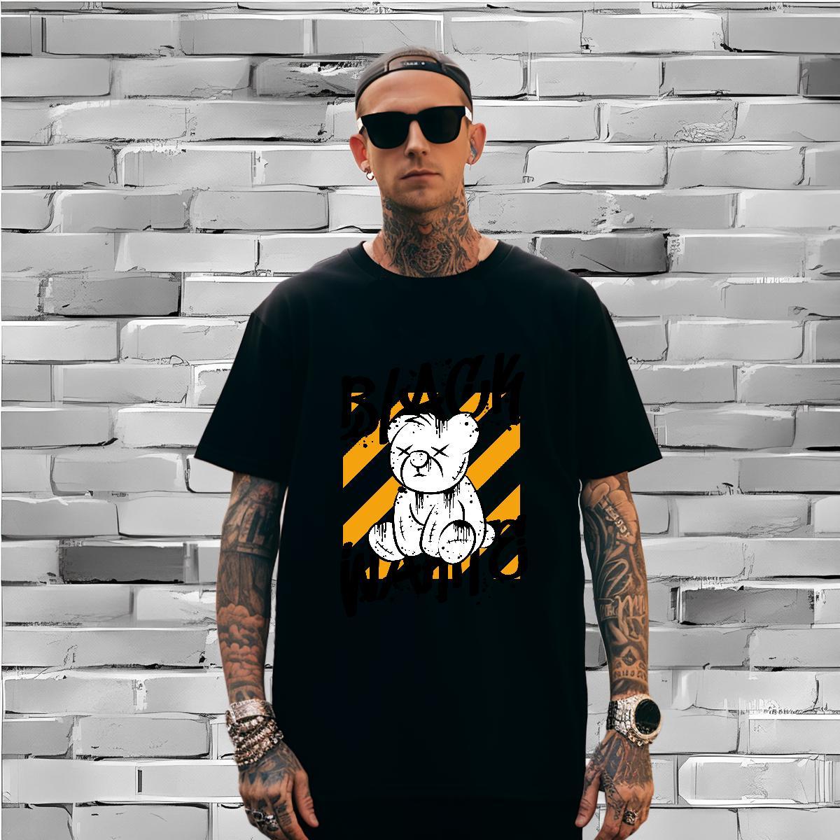 Man T Shirts 230g Pure Cotton bear Street Wear Breathable Short Sleeve Oversized Men Tops Tees Casual New Cool Design Top Tees