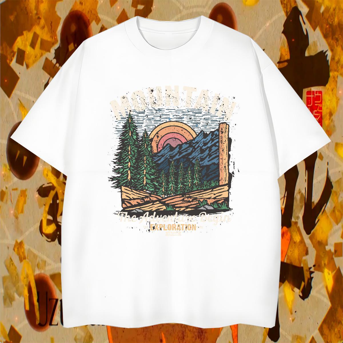 High Quality Men Tops Tees 230g Cotton Sport mountains Plus Size Custom Breathable Crew Neck Casual New Man T Shirts Tops Shirt