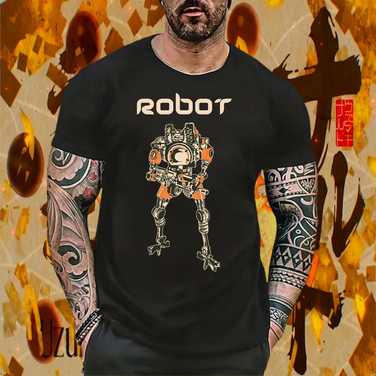 Unisex Mens Tshirts 230g 100% Cotton Casual robot Custom Big Size Short Sleeve O-Neck Free Shipping Man T Shirts Tops Tees
