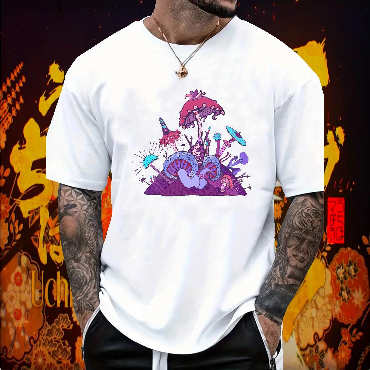 T Shirts Men 230g Cotton mushroom Casual O Neck Short Sleeves Custom Anime Couples T Shirts Fashion High Quality Tees