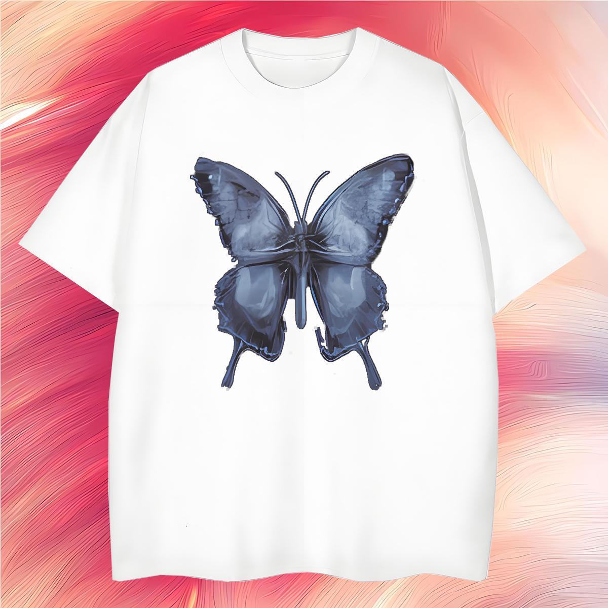 T-Shirts for Men 230g Cotton Butterfly Street Wear Breathable Short Sleeve Cartoon Printing L-4XL Tshirt for Man Woman 2024 New Classic Tops Tees