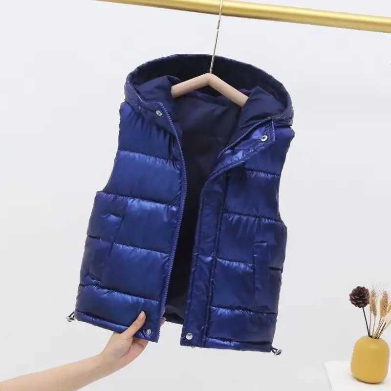 Childrens vest boys and girls with hood childrens velvet jacket sleeveless down jacket youth winter waterproof vestW240724