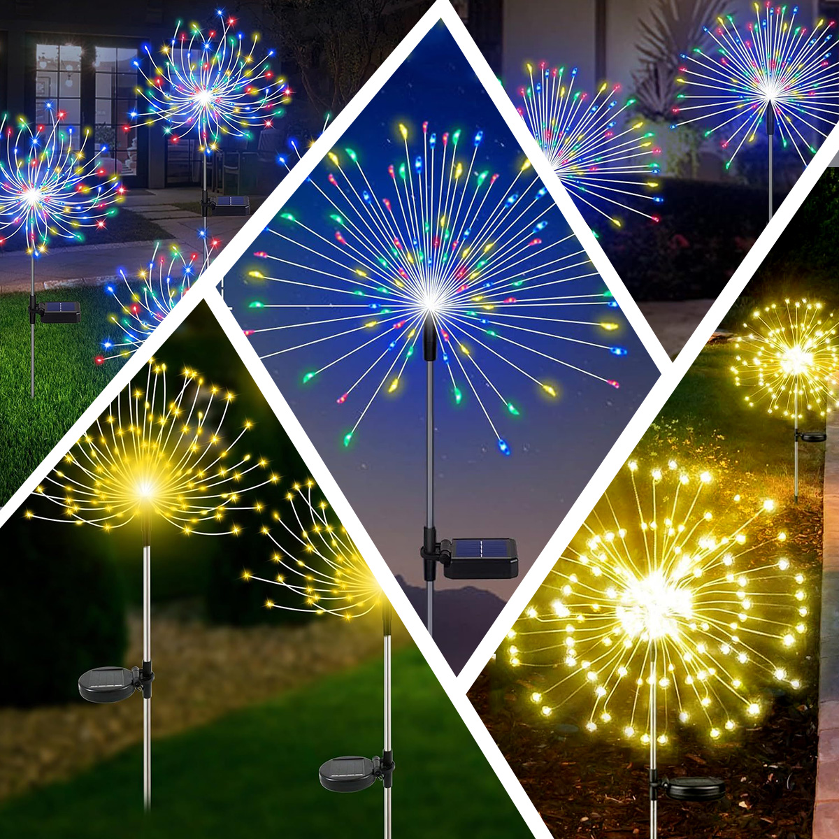 LED solar powered ground mounted fireworks lights, dandelion light string, outdoor festival courtyard garden decoration, lawn lights,constant bright s