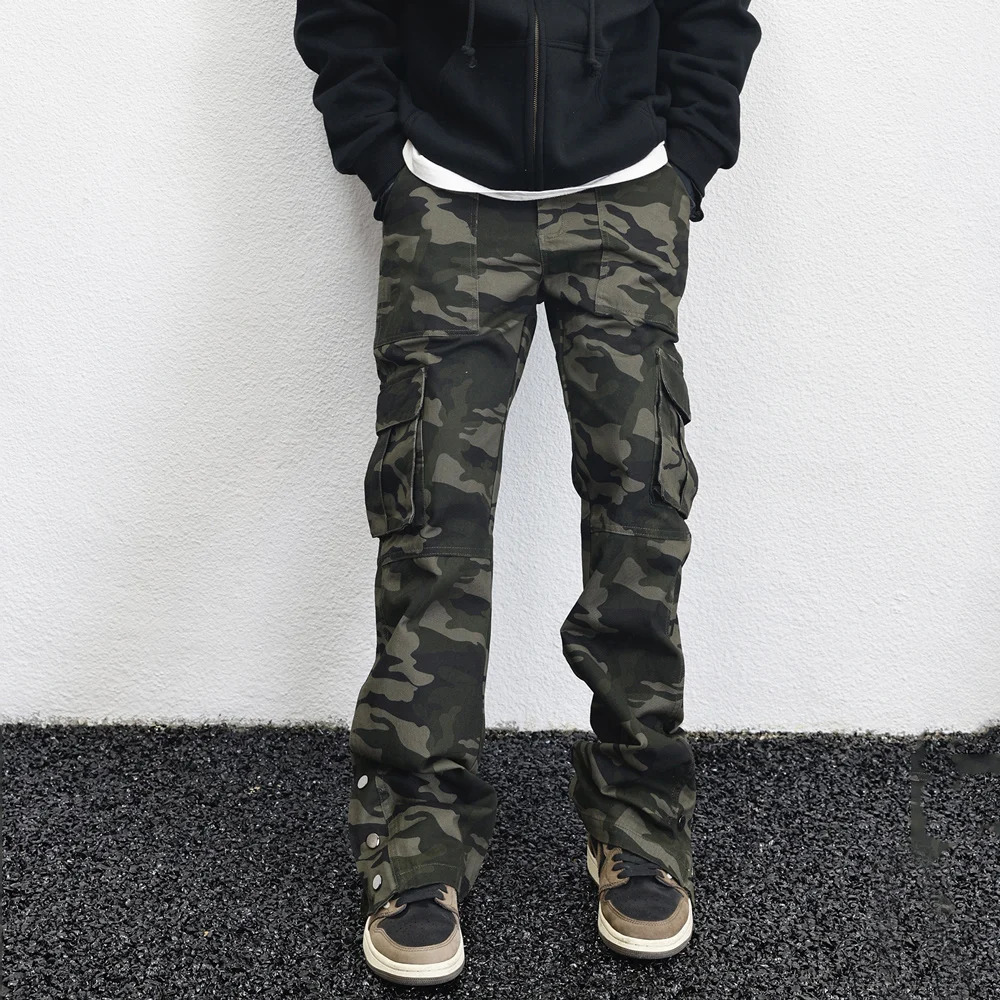 Camouflage Cargo Pants Loose Casual Multipocket Baggy Elastic Waist Wideleg summer High Street jogger Hiking fatigue trousers 240806