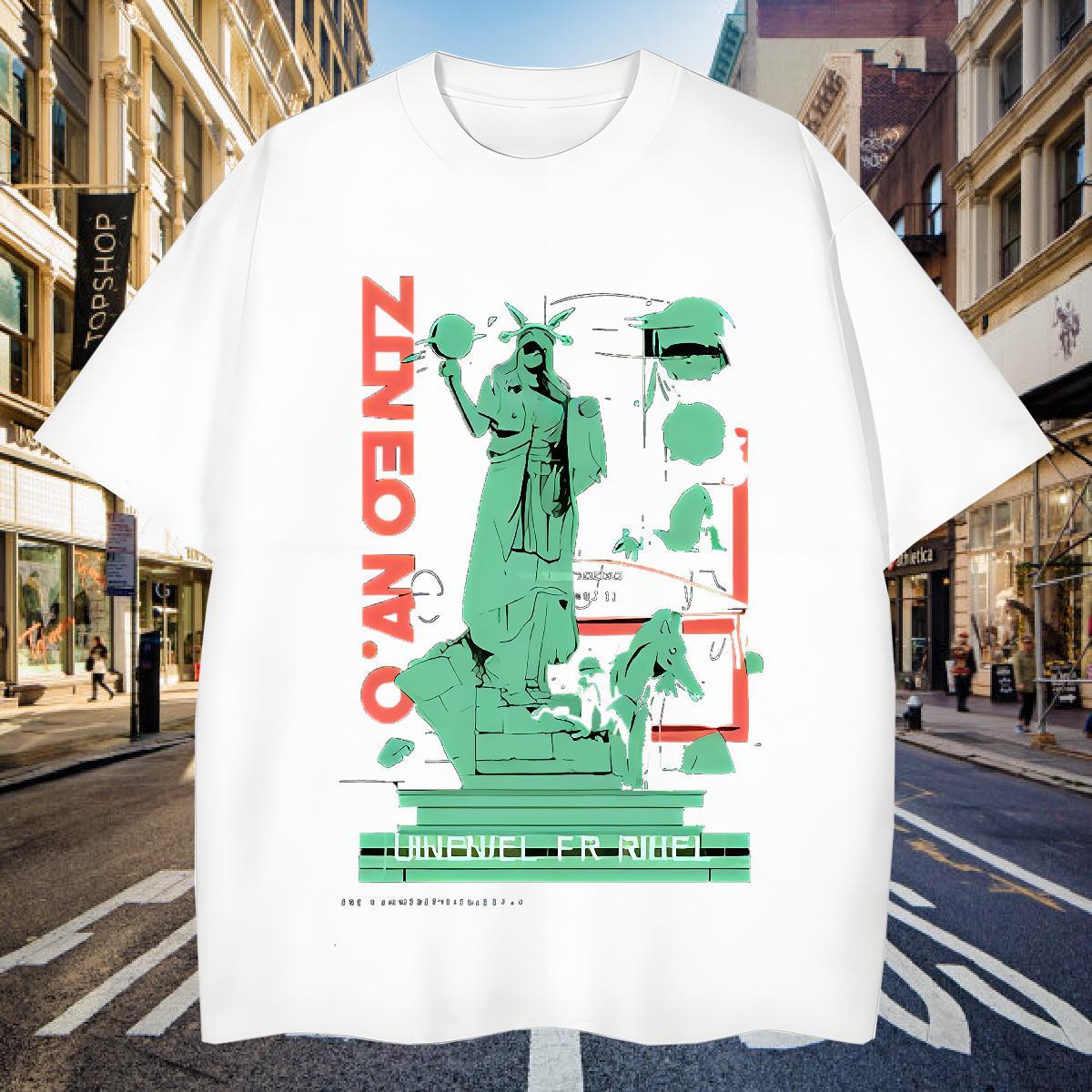 T Shirt For Man 230g 100% Cotton the Statue of Liberty Hip Hop Breathable Short Sleeve Skull Tshirts Free Shipping Brand Top Tees