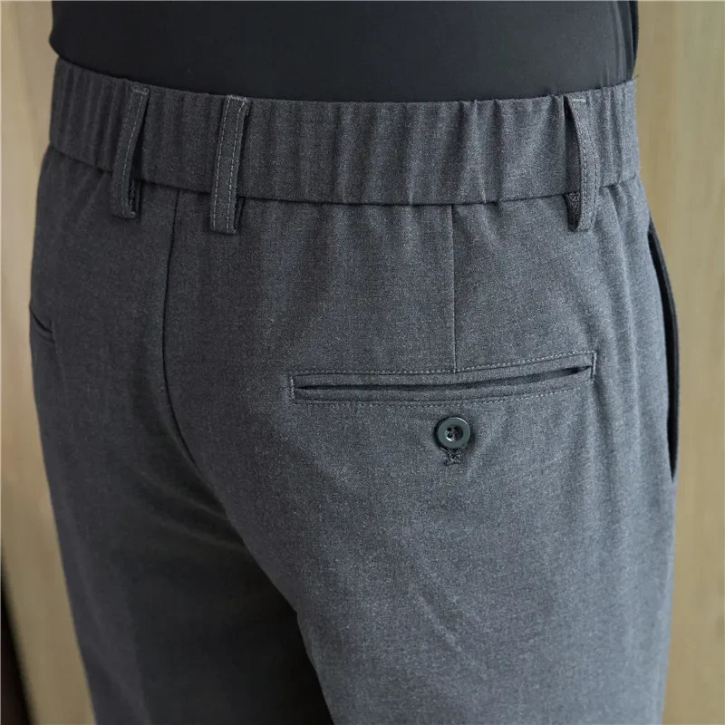 Men Suit Pants Trousers Spring Elastic Waist Solid Slim Fit Dress Office Business Casual High Quality Mens Clothing 240806