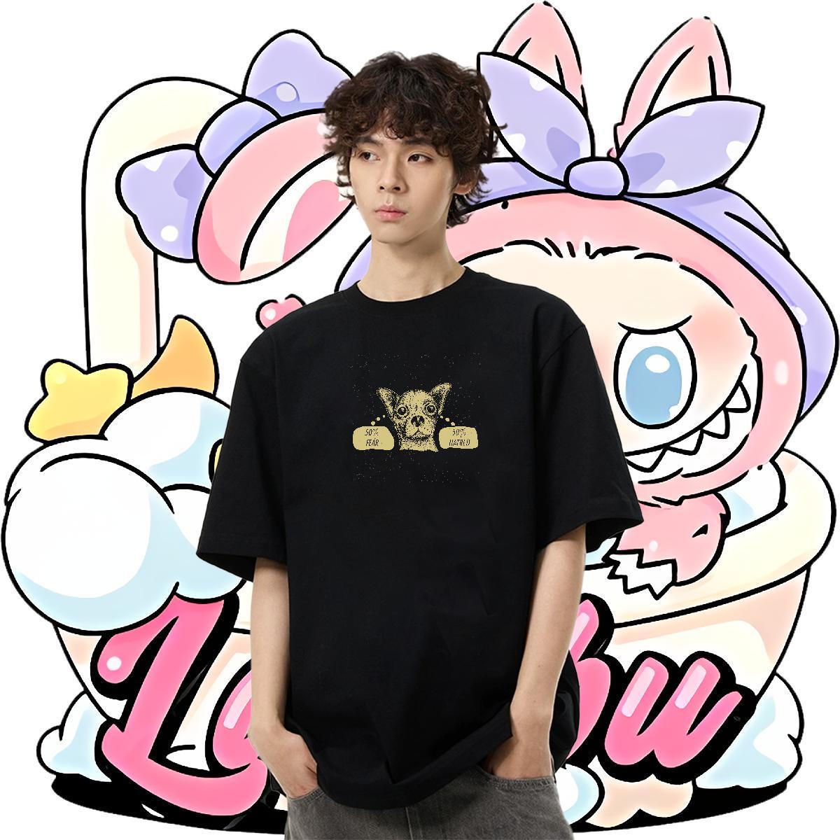 Comfortable Couples T Shirts 230g Pure Cotton Sports Casual dog Oversized Crew Neck Stylist Man T Shirts Clothes