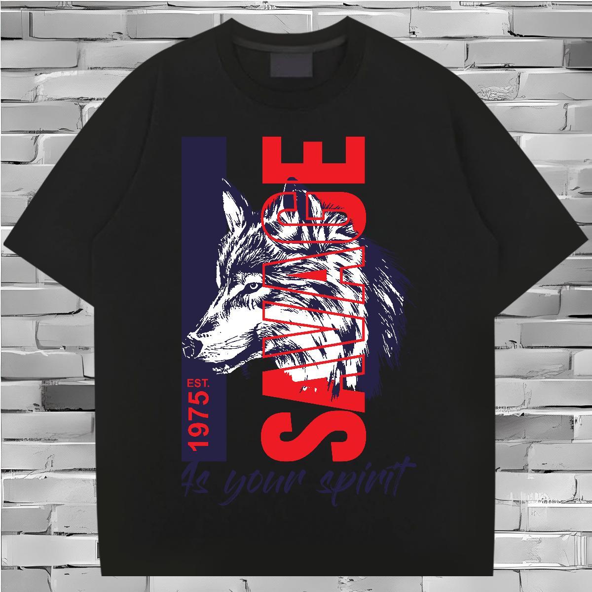 T Shirt For Man 230g Pure Cotton wolf Beach Breathable Short Sleeve Custom Print Plus Size Tshirts Free Shipping Wholesale Tops
