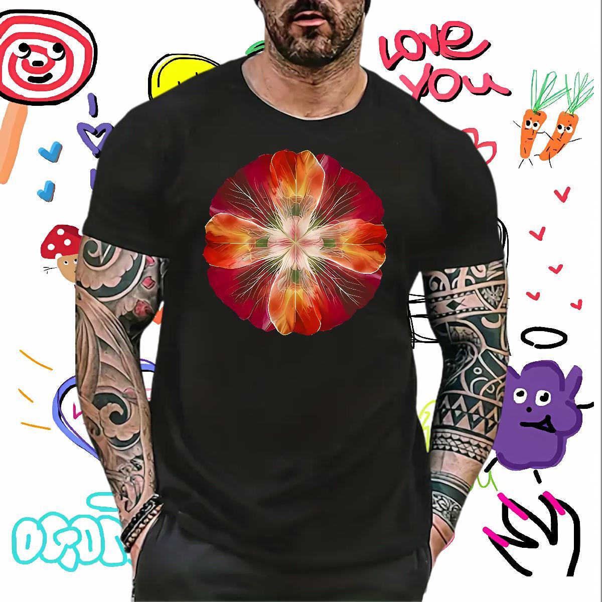 T shirt 230g 100% Cotton flower Hip Hop Breathable Short Sleeve Cartoon Printing L-4XL Men Tshirts 2024 DIY Classic Clothes