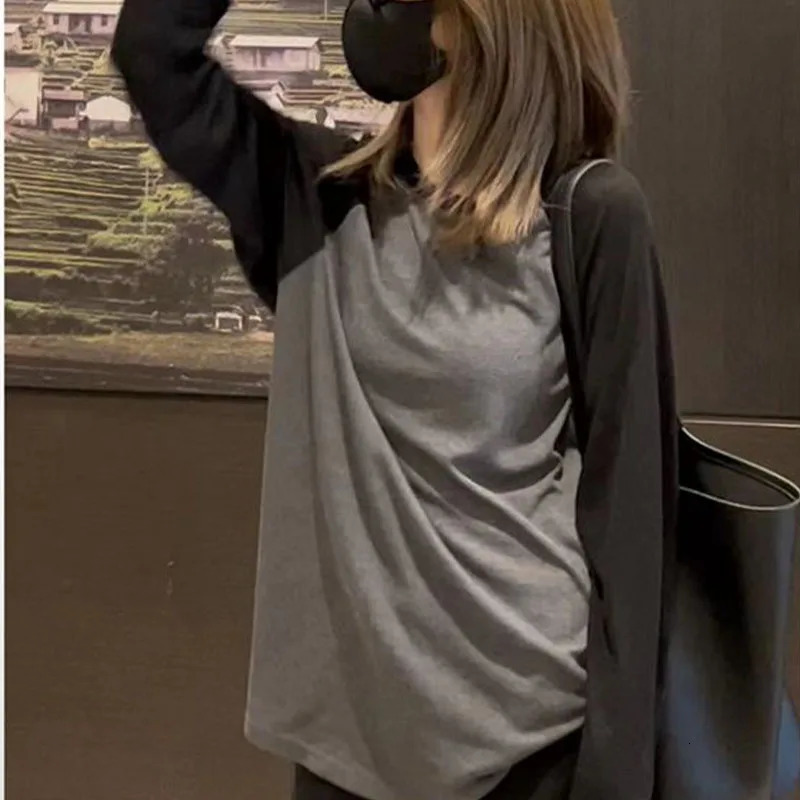 Women Clothing Fashion Casual O-neck Long Sleeve T-shirt Spring Autumn Pure Cotton Loose Pullover Lady Thin Patchwork Top Tee 240806