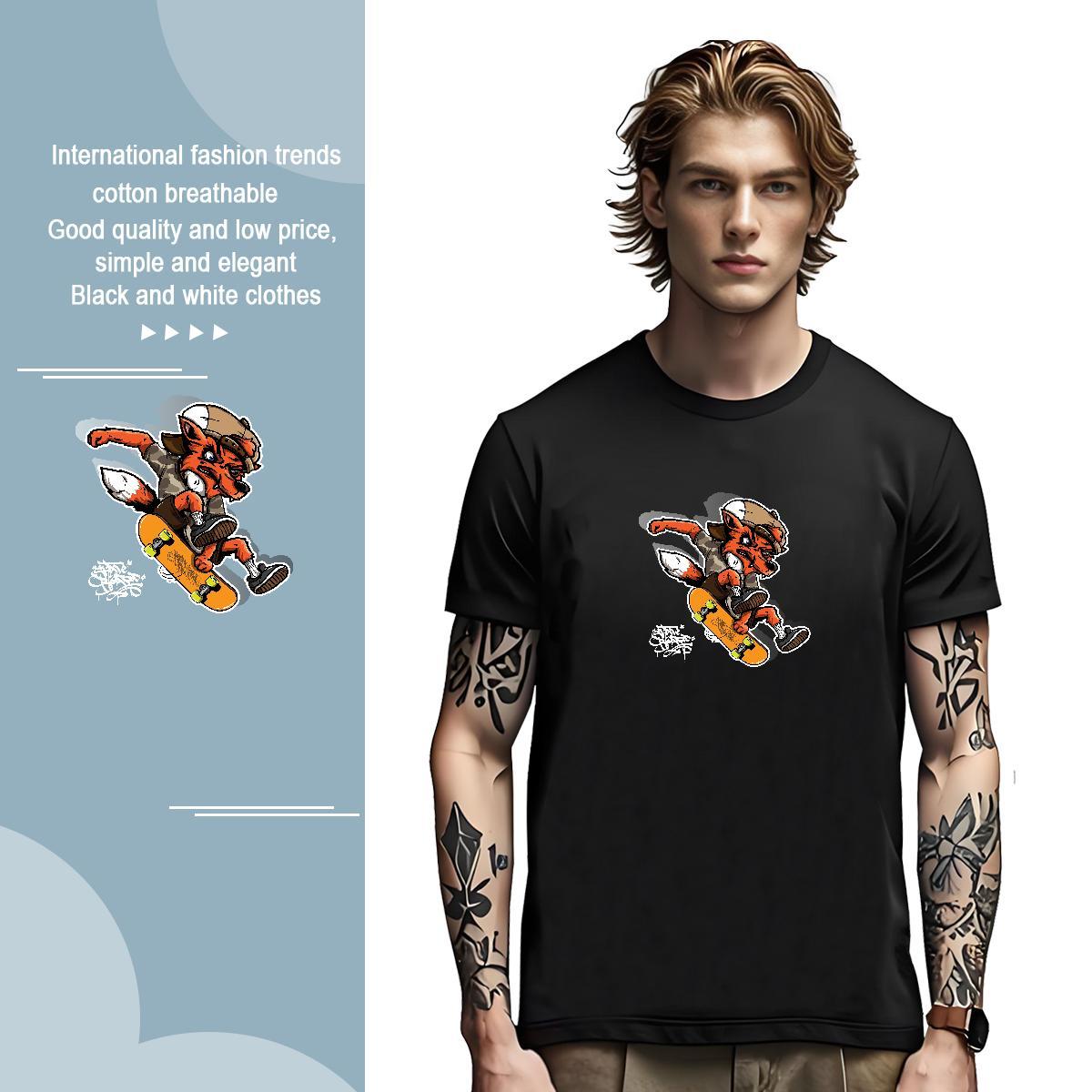 T Shirt For Man 230g Cotton wolf Sports Casual Crew Neck Graphic Men Tees Fashion New Soft Top Tees