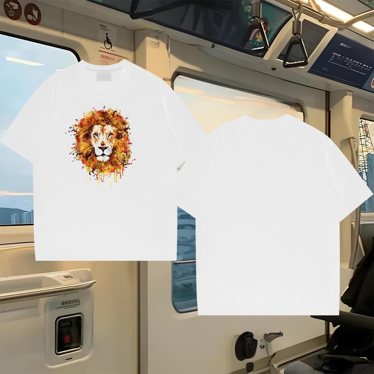 Classic Men T Shirts 230g Cotton lion Summer Casual Clothes Crew Neck TOP Quality Tshirt for Man Woman Custom Cartoon