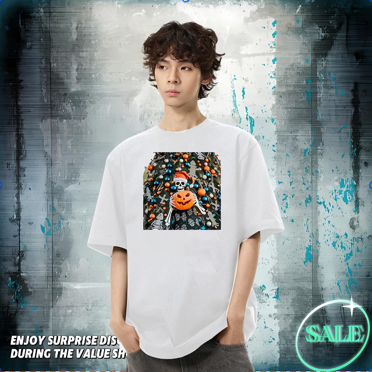 Classic Mens T Shirts 230g Pure Cotton pumpkin Daily Wear Top Tees Breathable Soft Brand Mens Tshirts White Plus Size