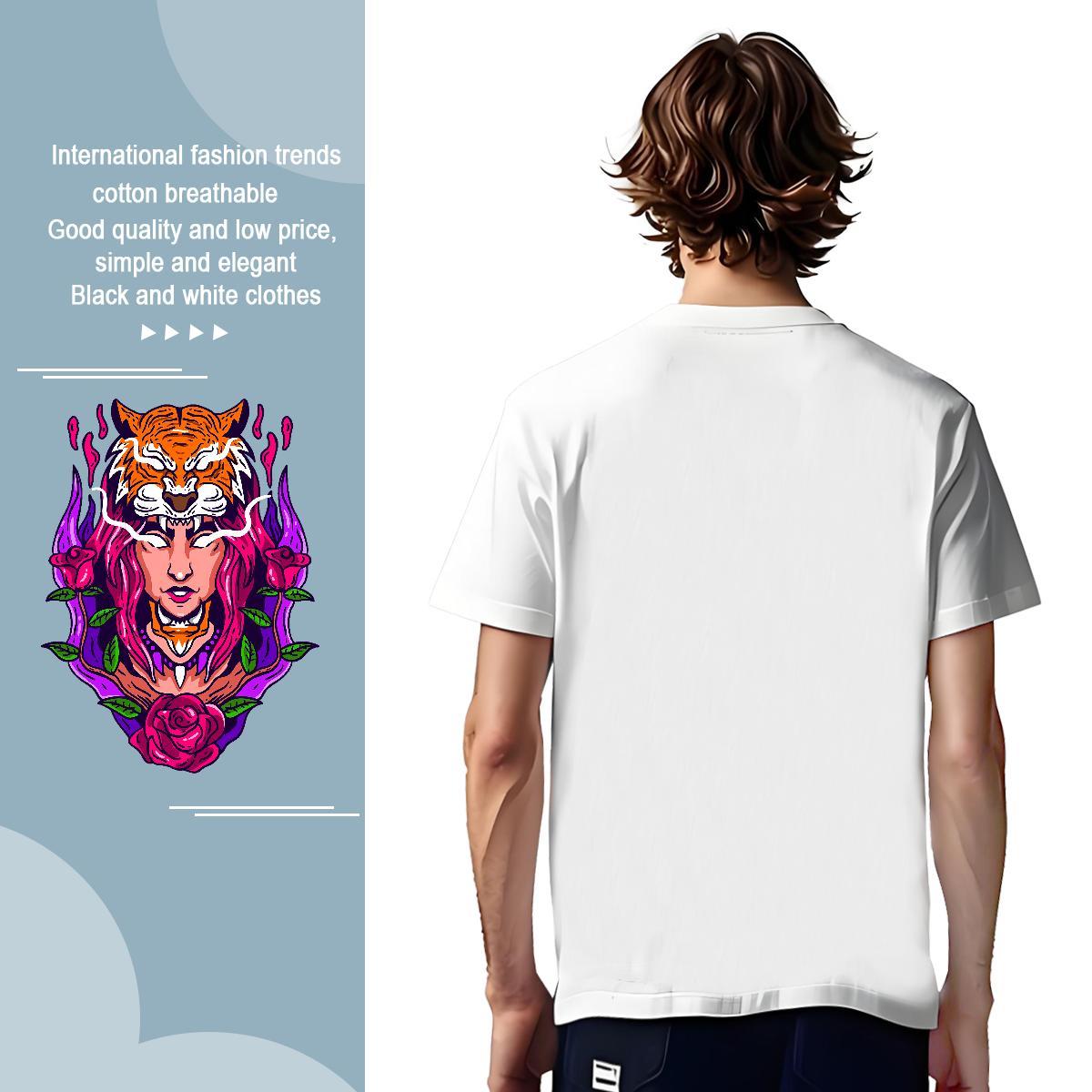Popular Men Tops Tees 230g 100% Cotton tiger Mens T Shirts Street wear Hip Hop Breathable Soft Skull Designer Fashion Tee Shirt