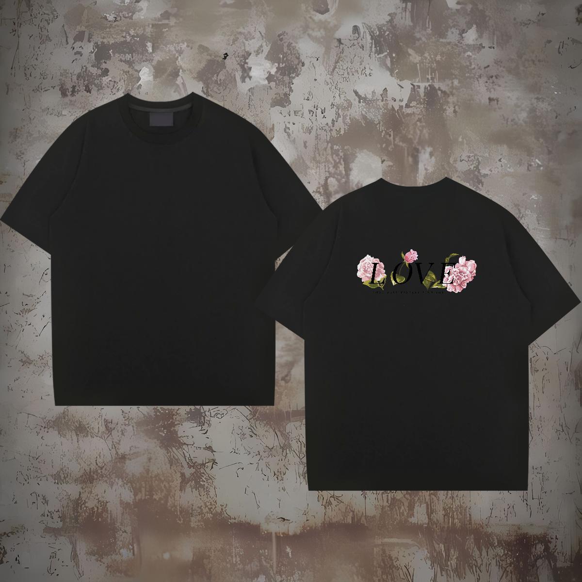 Casual New T shirt 230g 100% Cotton flower Sports Casual Tshirts Breathable Short Sleeve Comfortable Men Tshirts Asian Size
