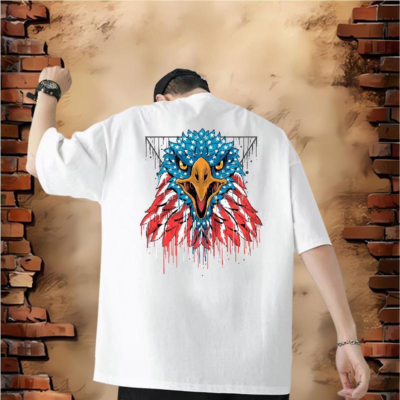 Classic Casual T Shirt For Man 230g 100% Cotton eagle High Street Hip Hop Tee Shirt Short Sleeve O-Neck Cool Couples T Shirts DIY Printed