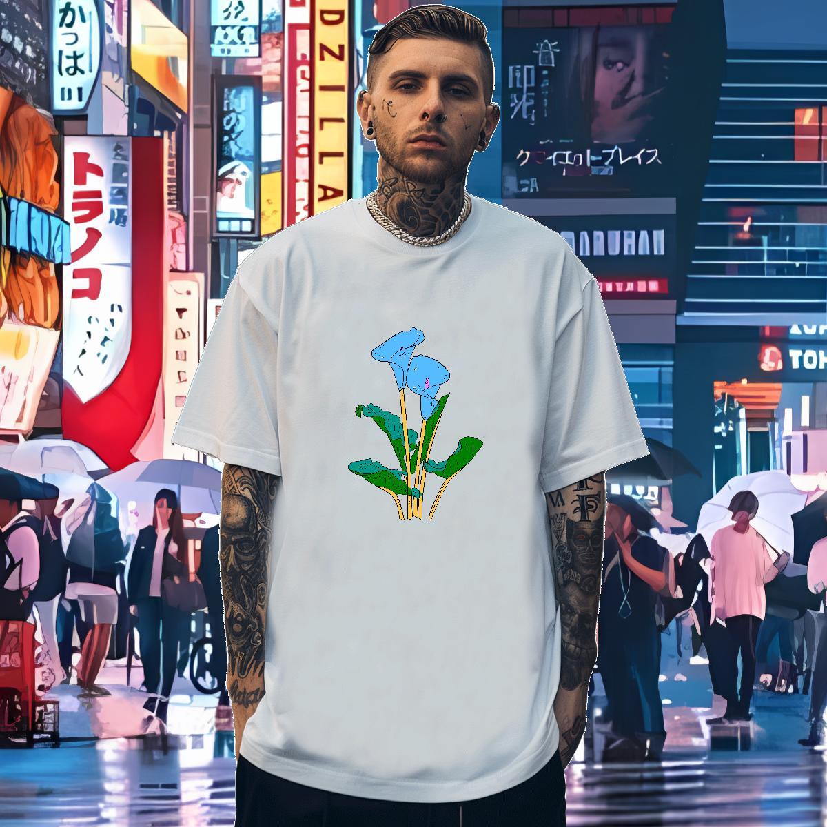 T-Shirts 230g 100% Cotton flower Sport Breathable Short Sleeve Cartoon Printing L-4XL Men Tshirts Factory Direct Free Shipping Tops Tees