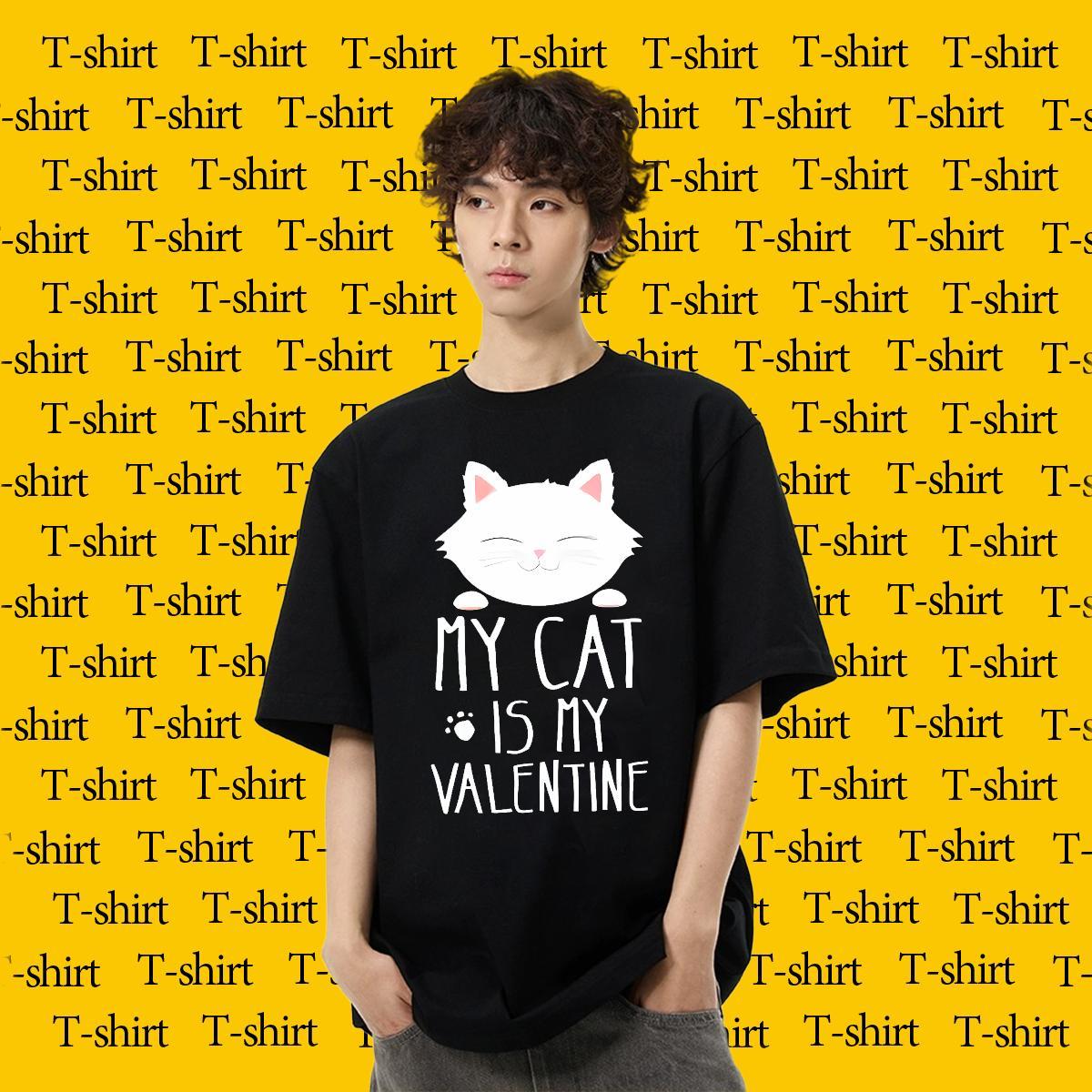 New T-Shirts for Men 230g 100% Cotton cat Street Wear Pure Cotton Cool Design Men Clothes T-Shirt Floral Print