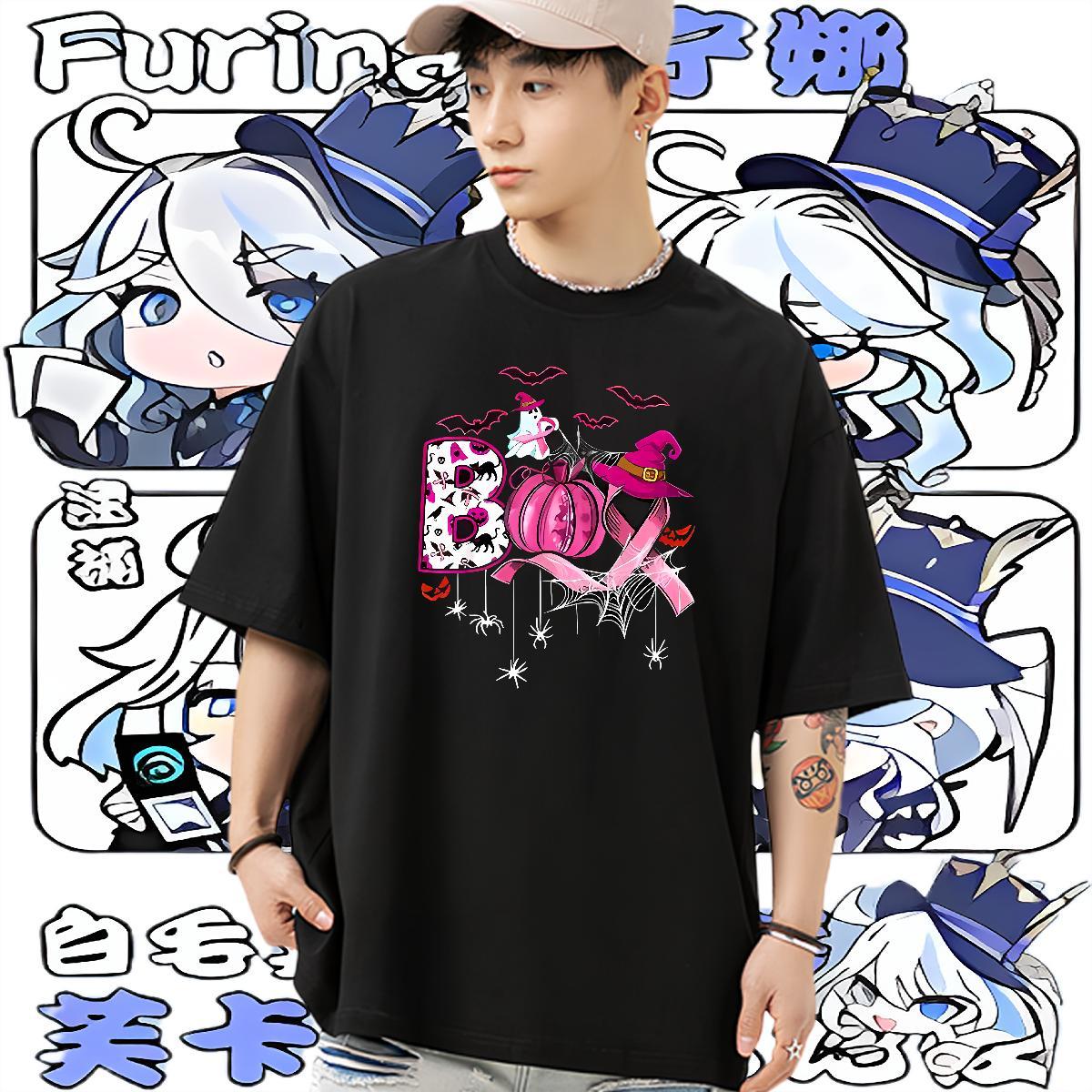Fashion New T shirt 230g Cotton halloween Street wear Hip Hop Tees Shirts Pure Cotton Loose Couples T Shirts Custom Print Oversized