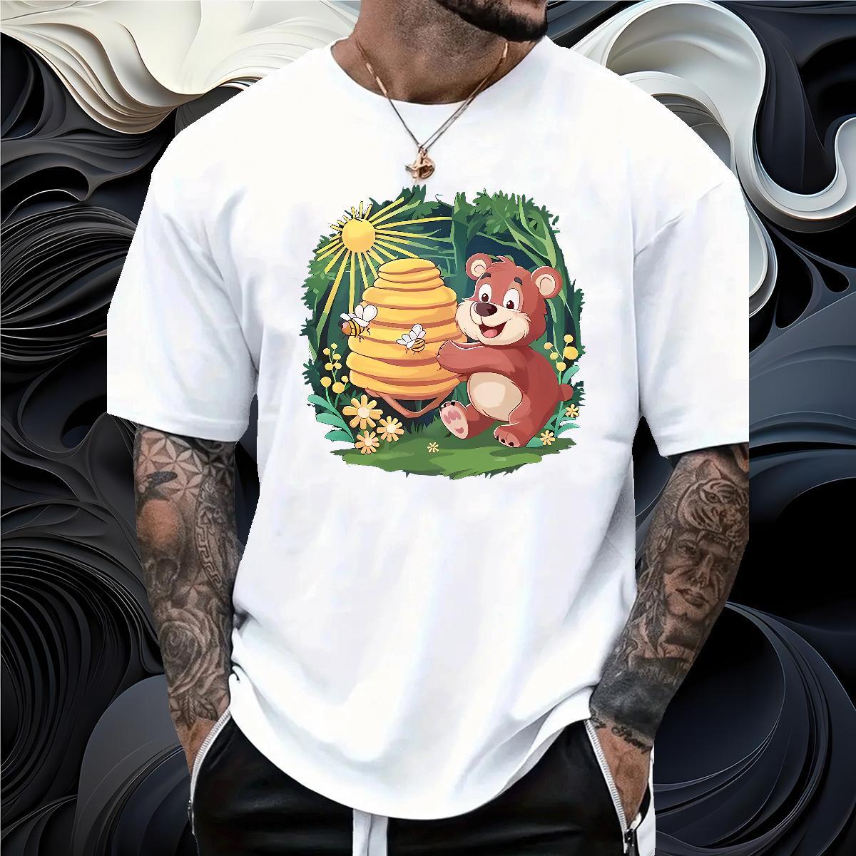 2024 New Man T Shirts 230g 100% Cotton bear Street Wear Tshirts O Neck Short Sleeves Loose Fit Men Tops Tees Custom Cartoon