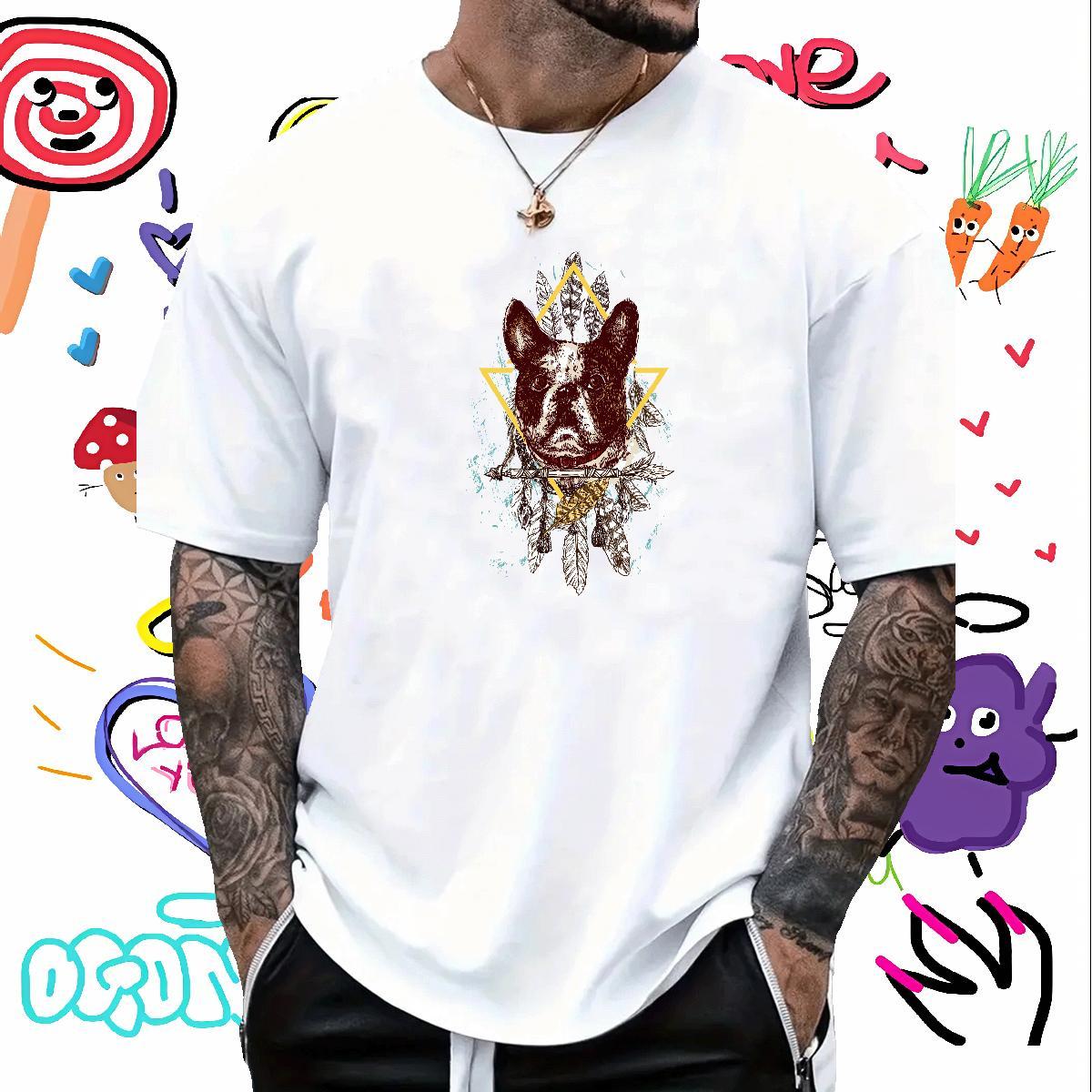 Brand Man T Shirts 230g 100% Cotton dog High Street Hip Hop Tees Shirts Crew Neck Soft Men Tops Tees Custom Anime