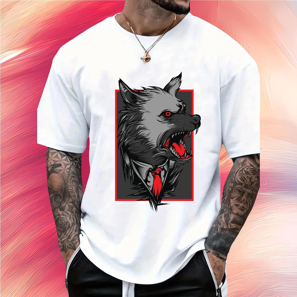 Fashion New Man T Shirts 230g 100% Cotton wolf Home Outdoor Clothes Breathable Short Sleeve TOP Quality Men Tops Tees Custom Printed