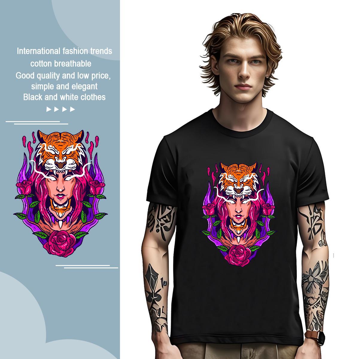 Popular Men Tops Tees 230g 100% Cotton tiger Mens T Shirts Street wear Hip Hop Breathable Soft Skull Designer Fashion Tee Shirt