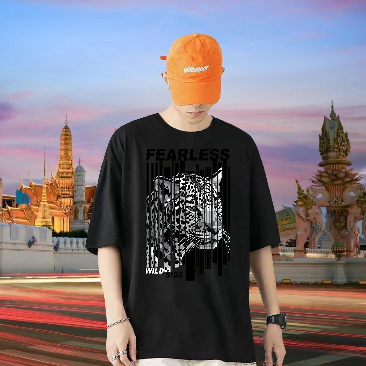 Custom T-Shirts for Men 230g Cotton leopard,letter,line Casual Daily Wear Tops Short Sleeve Soft Loose Tshirts Asian Size