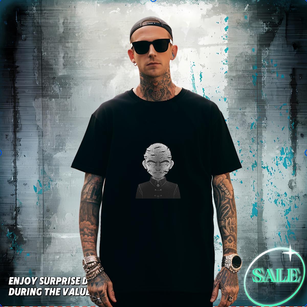 Mens T Shirts 230g Pure Cotton portrait Casual Daily Wear Crew Neck Breathable Black White Tshirts Designer Fashion Loose Fit Tops Shirt