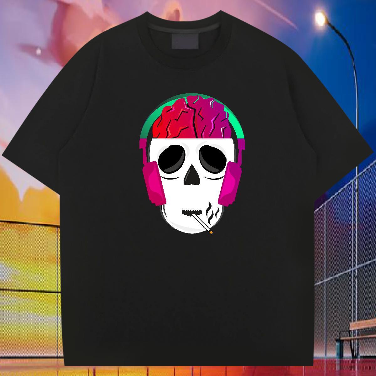 Brand T Shirts Men skull Polos 230g Cotton Anime Printing Street Soft Oversized 4XL Crew Neck Breathable Men Clothes T-Shirt