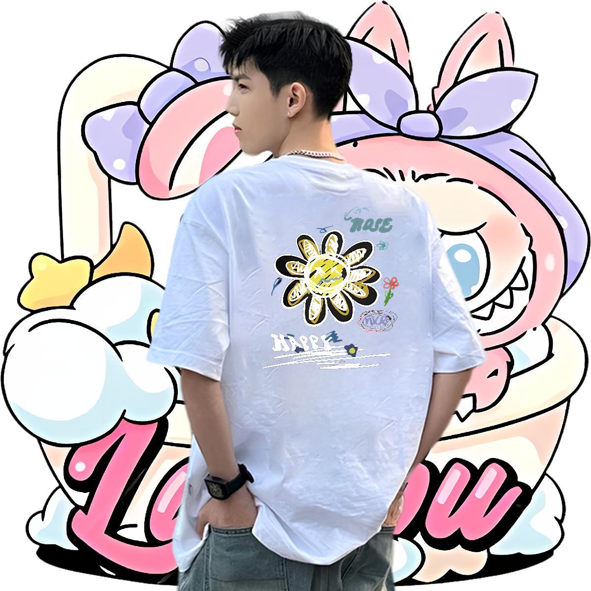 Custom T shirt 230g Cotton flower Street Tees Breathable Crew Neck Classic Mens Tshirts Anime