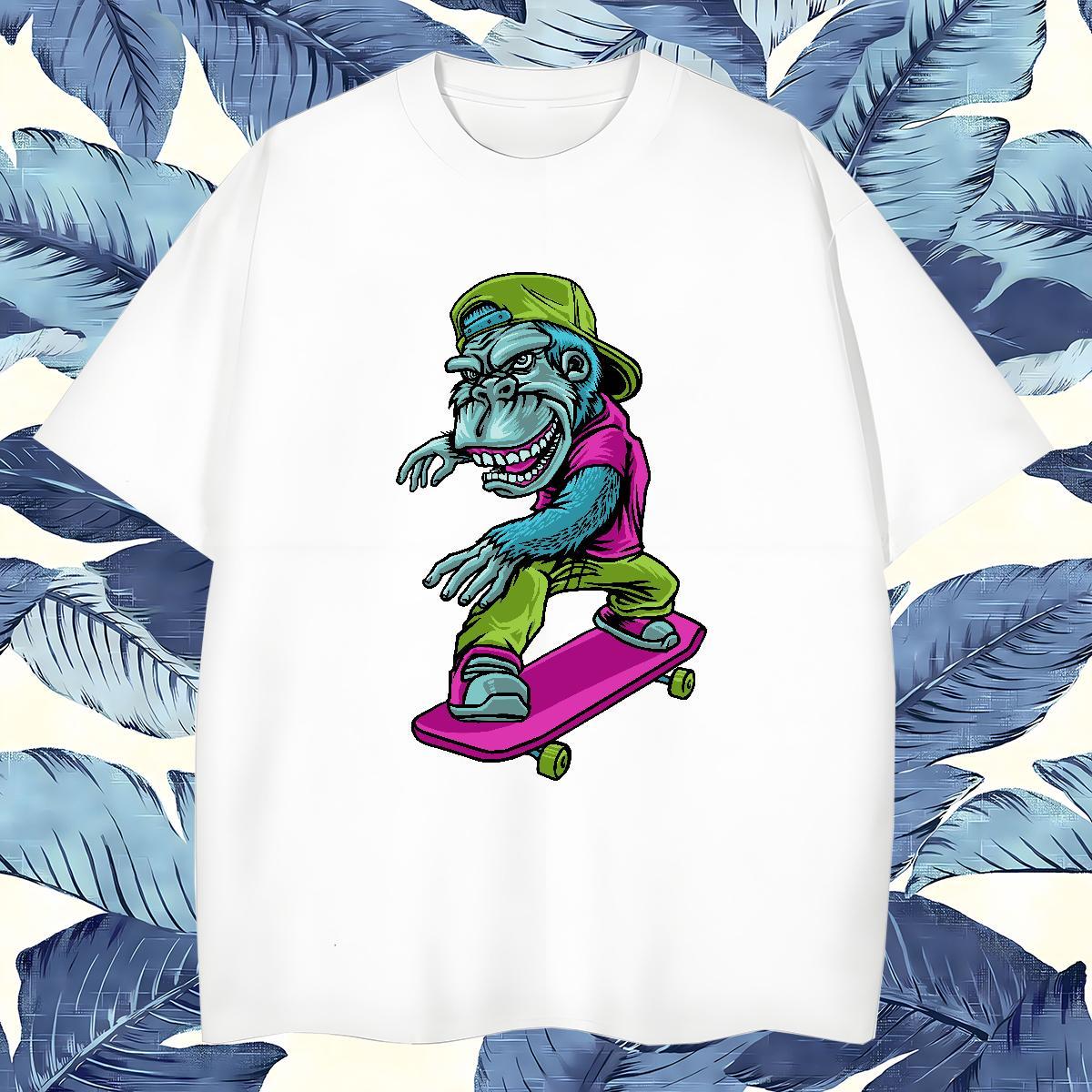 Wholesale Couples T Shirts 230g 100% Cotton chimpanzee Man T Shirts Spring Summer Short Sleeve O-Neck White Plus Size New Tee Shirt