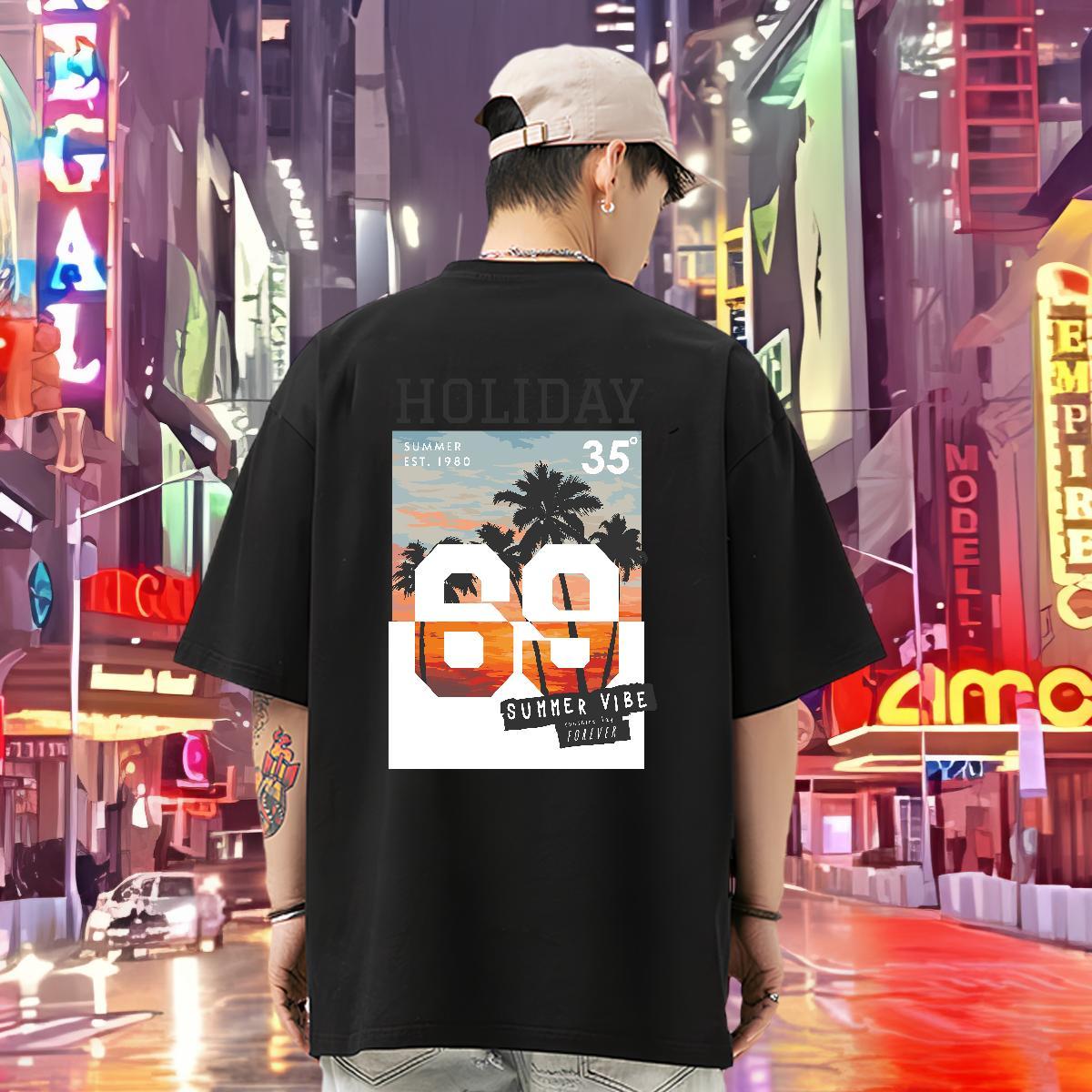 Fashion T Shirt For Man 230g Pure Cotton tree Sports Casual Clothings Crew Neck Loose Tshirt for Man Woman Black Oversized