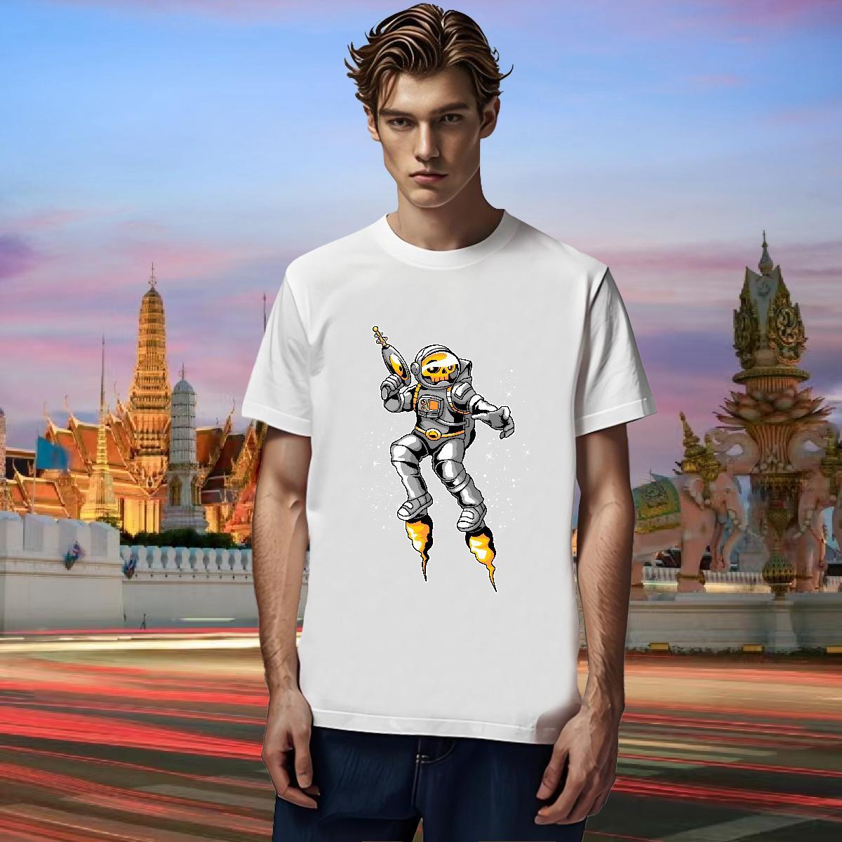 T Shirts Men 230g 100% Cotton cosmonaut Home Outdoor Crew Neck Plus Size Custom Couples T Shirts DIY Wholesale Tees