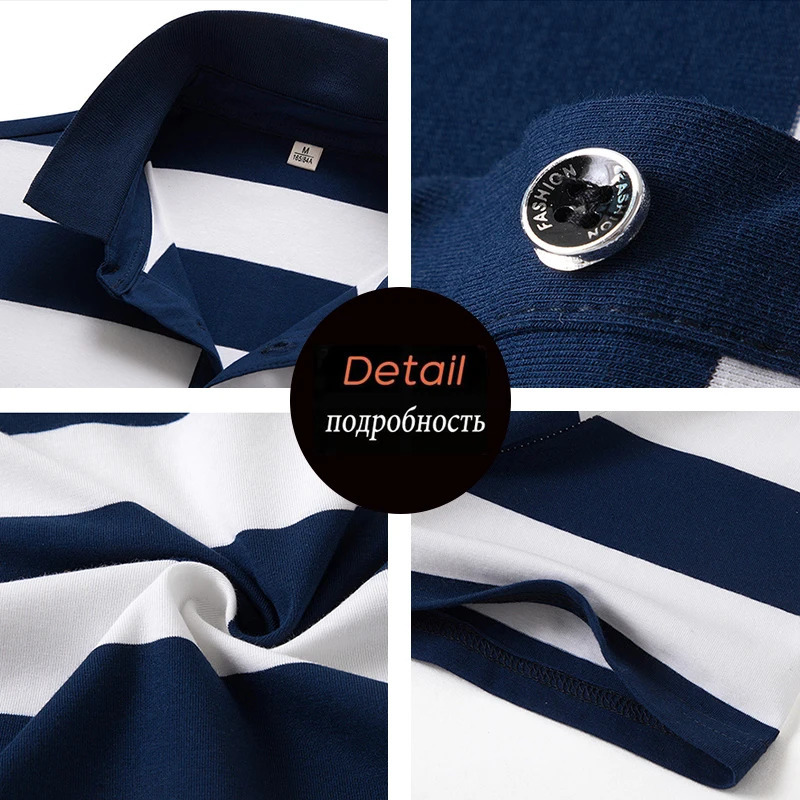 Summer Men Classic Striped Polo Mens Cotton Short-Sleeved Embroidered Business Casual Polo Shirt Male Drop 240809