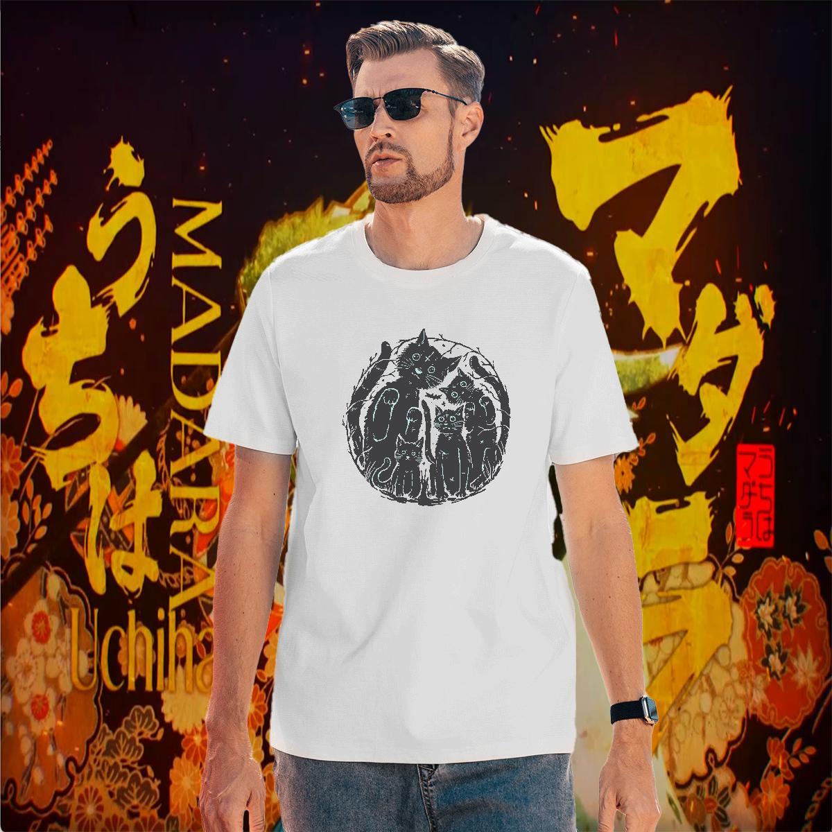 Mens T Shirts 100% Cotton 230g cat Beach O-Neck Short Sleeve Custom Anime Men Clothes T-Shirt Stylist Cool Design Tops Shirt
