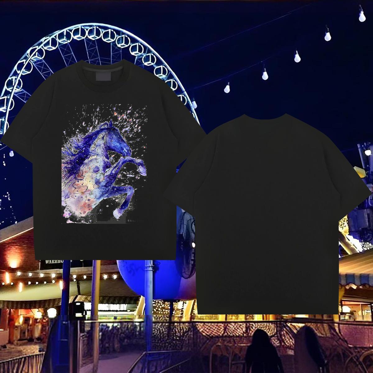 New T Shirts Men 230g 100% Cotton horse Summer Casual Clothes Short Sleeve Soft Classic Men Tees Custom Anime