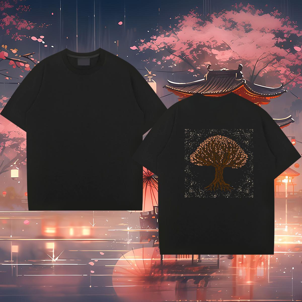 New T-Shirts for Men 230g Cotton tree Street wear Hip Hop Tees Crew Neck Loose Men Tshirts Customized
