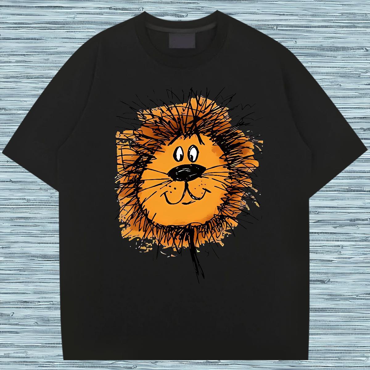Casual New T-Shirts 230g Cotton lion Street wear Hip Hop Tees Breathable Crew Neck Free Shipping Tshirts Custom Cartoon