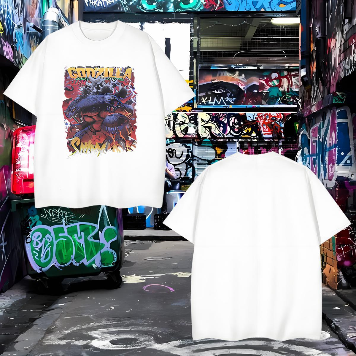 T shirt 230g Pure Cotton leopard Hip Hop Street Short Sleeve Soft Cartoon Printing L-4XL Couples T Shirts Stylist Comfortable Clothings