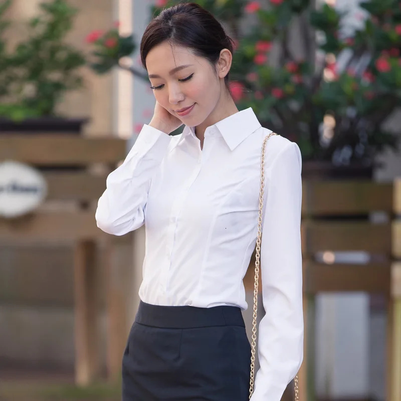 Womens White Shirt Spring Autumn Korean Fashion Student Shirt Professional Women Clothing Long Sleeve Shirts and Blouses 240806