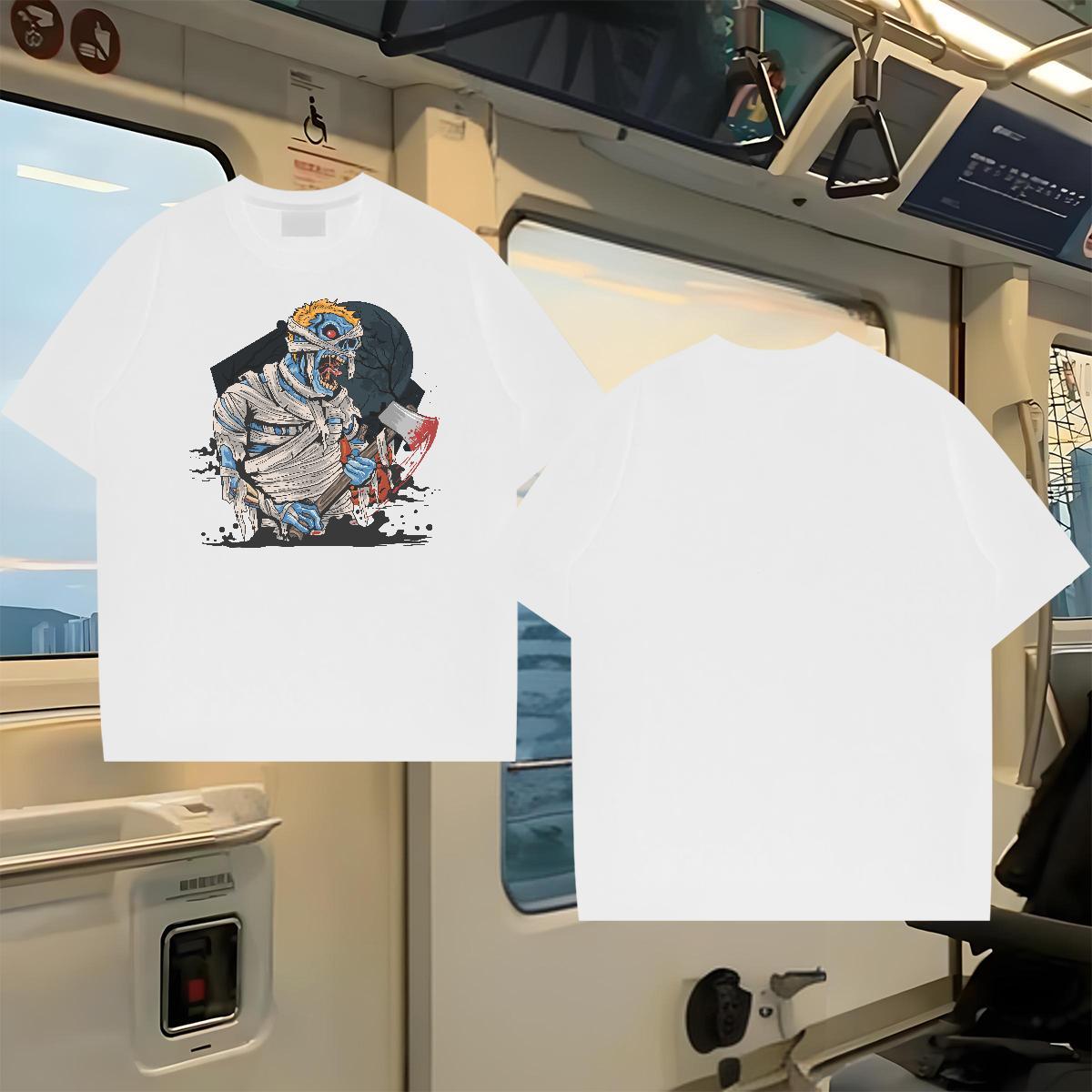 Casual New T-Shirts for Men 230g 100% Cotton Halloween Summer Casual Wear Breathable Designer Men Tops Tees Skull
