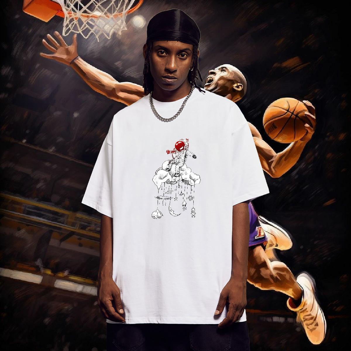 T Shirt For Man 100% Cotton 230g universe Hip Hop Street Short Sleeve O-Neck White Plus Size Men Tees Custom Popular Polos