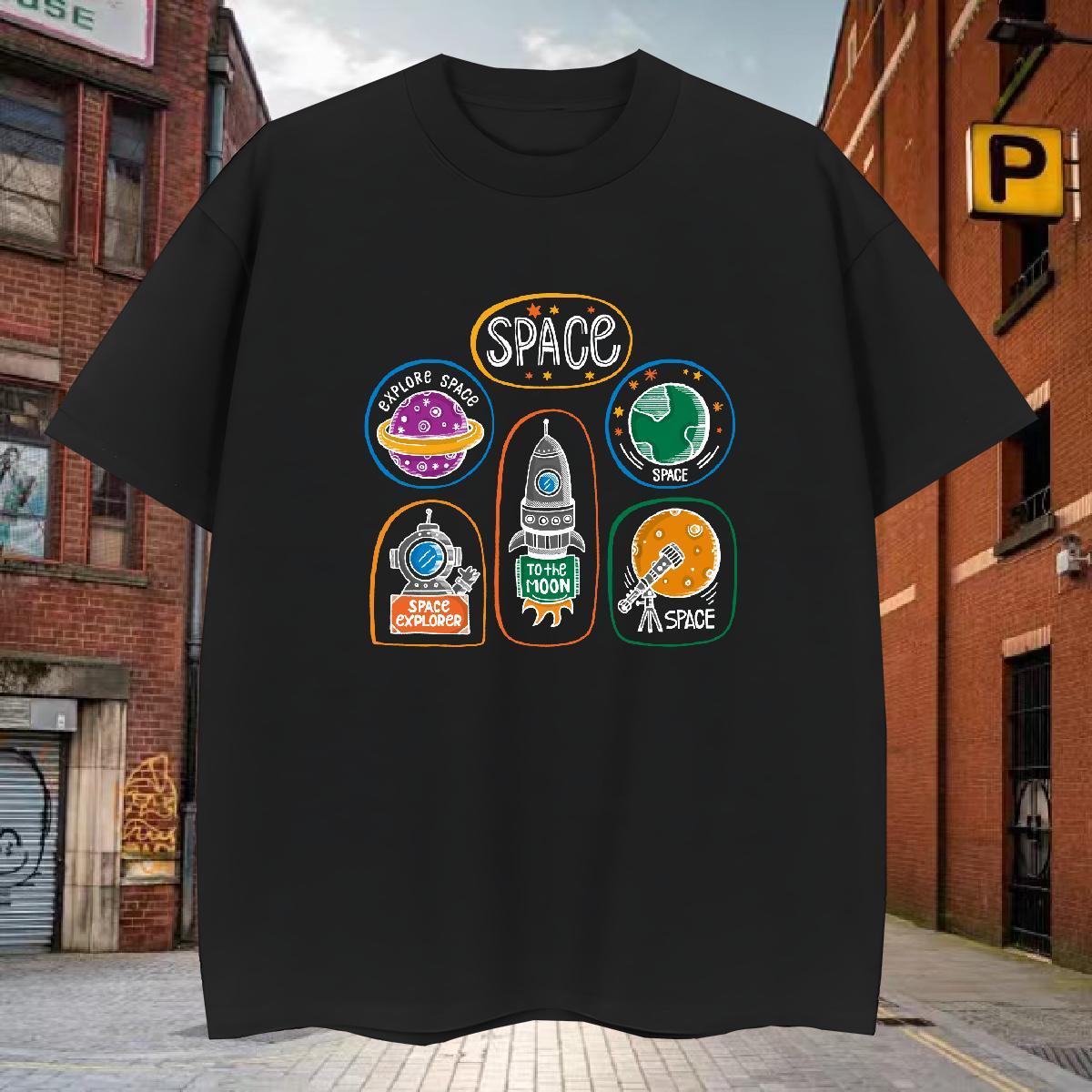 T Shirts Men 230g 100% Cotton planet Street Casual Short Sleeve O-Neck Graphic Men Tshirts 2024 Designer Classic Tee Shirt