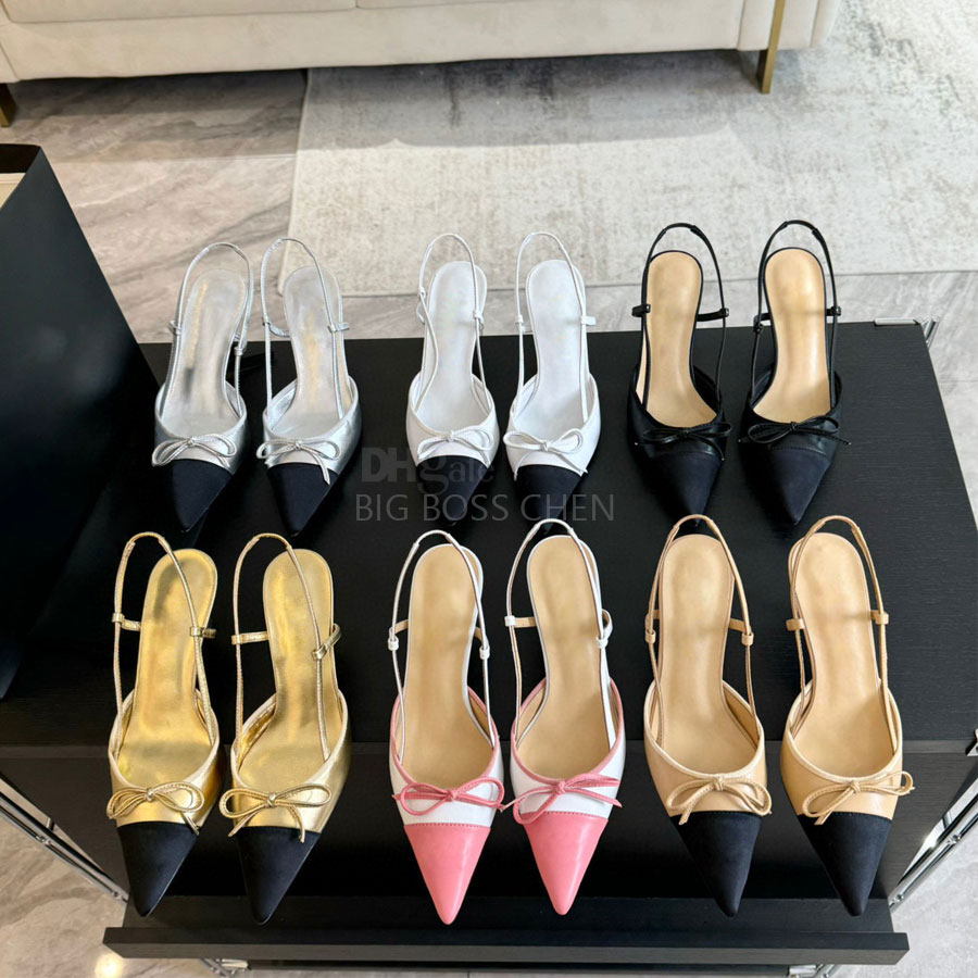 Top de qualité Classic Women's Bow Mesh Pointy Toes Slingback Talons Pumps Stiletto Talons de sandale Chaussures de robe de luxe Sandales Sandale