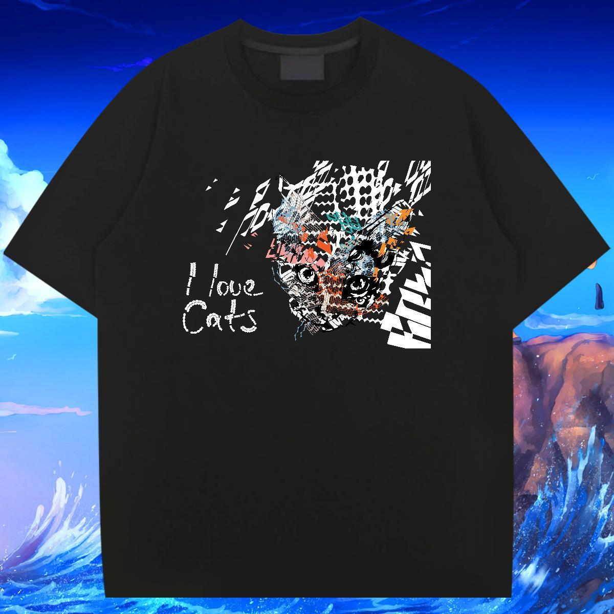 Customized T Shirts Men 100% Cotton 230g cat Street Wear Tees Shirts Breathable Crew Neck Comfortable Mens Tshirts Custom Print Plus Size