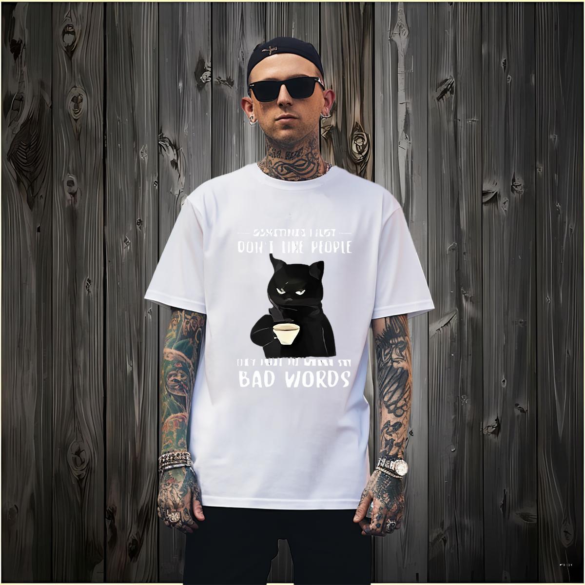T Shirts Men 100% Cotton 230g cat Beach Breathable DIY Anime Couples T Shirts Classic Casual Popular Polos