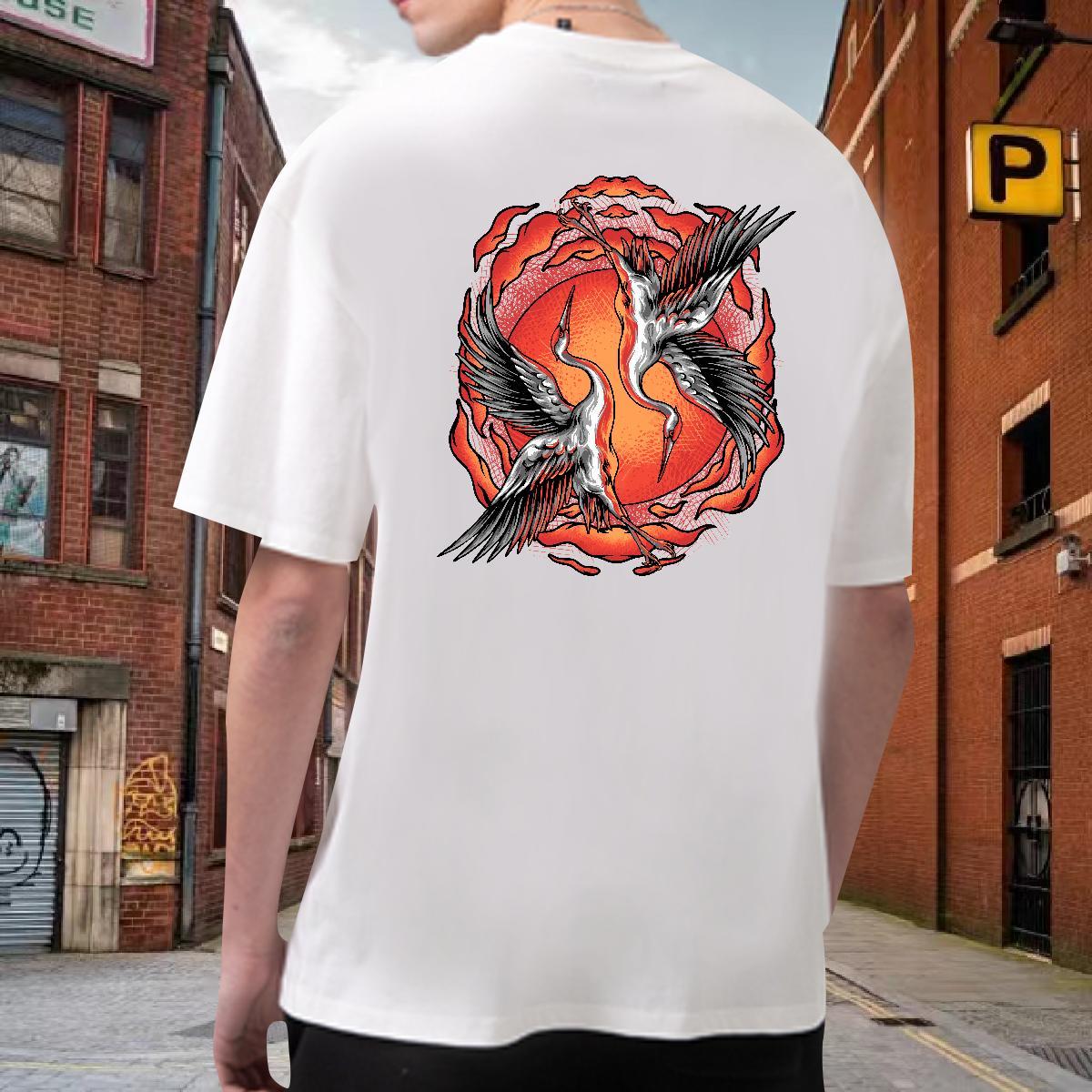 Loose Fit Tshirts 230g 100% Cotton eagle T-Shirts for Men Street Breathable Short Sleeve DIY Anime 2024 New Clothes