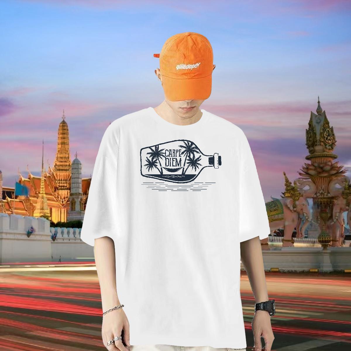 Fashion Designer T Shirt For Man 230g 100% Cotton bottle Sport Tops Shirt O-Neck Short Sleeve Wholesale Men Tshirts DIY Printed